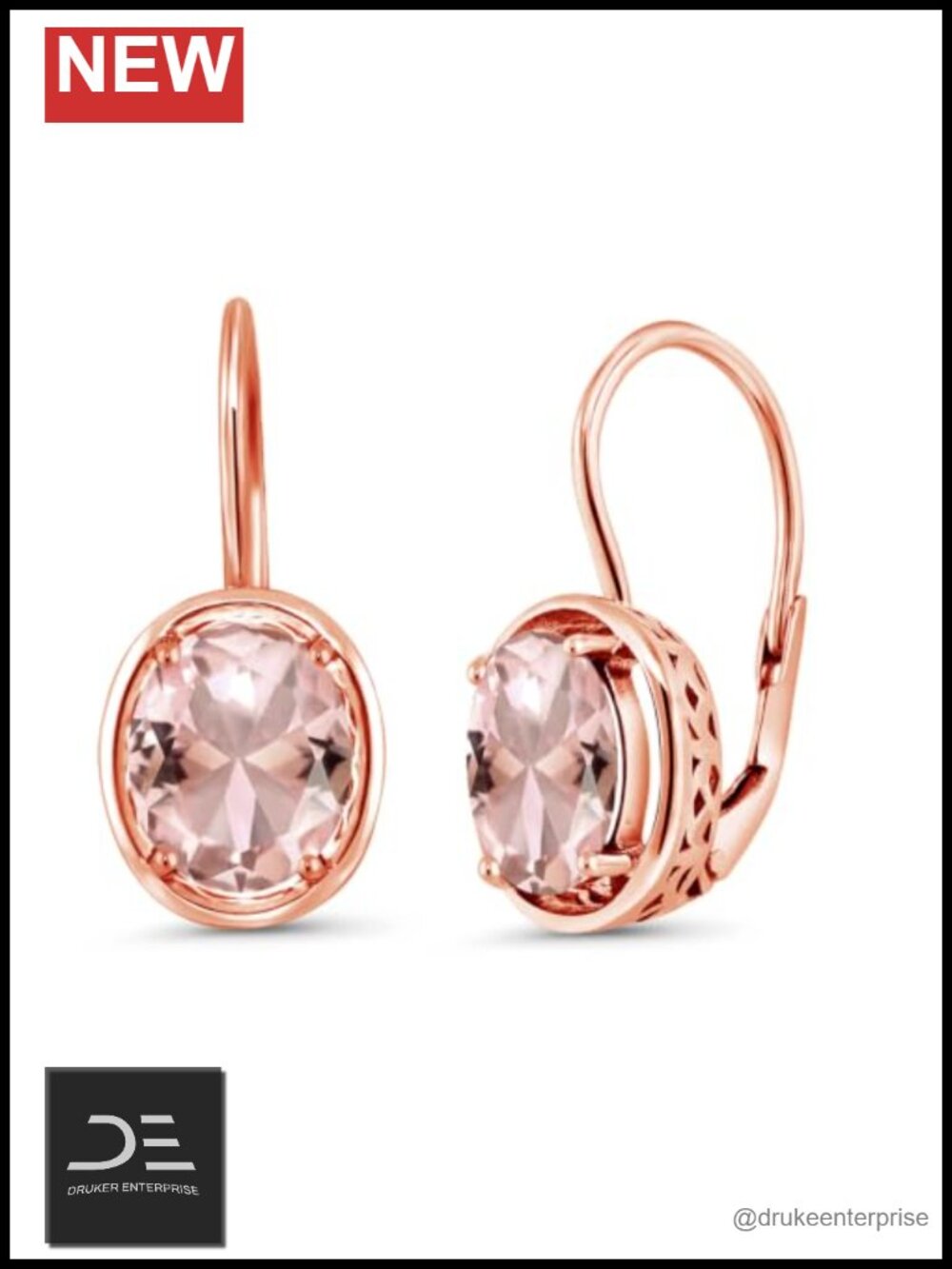 18K Rose Gold Plated Silver Peach Nano Morganite Stud Earrings 4 Cttw